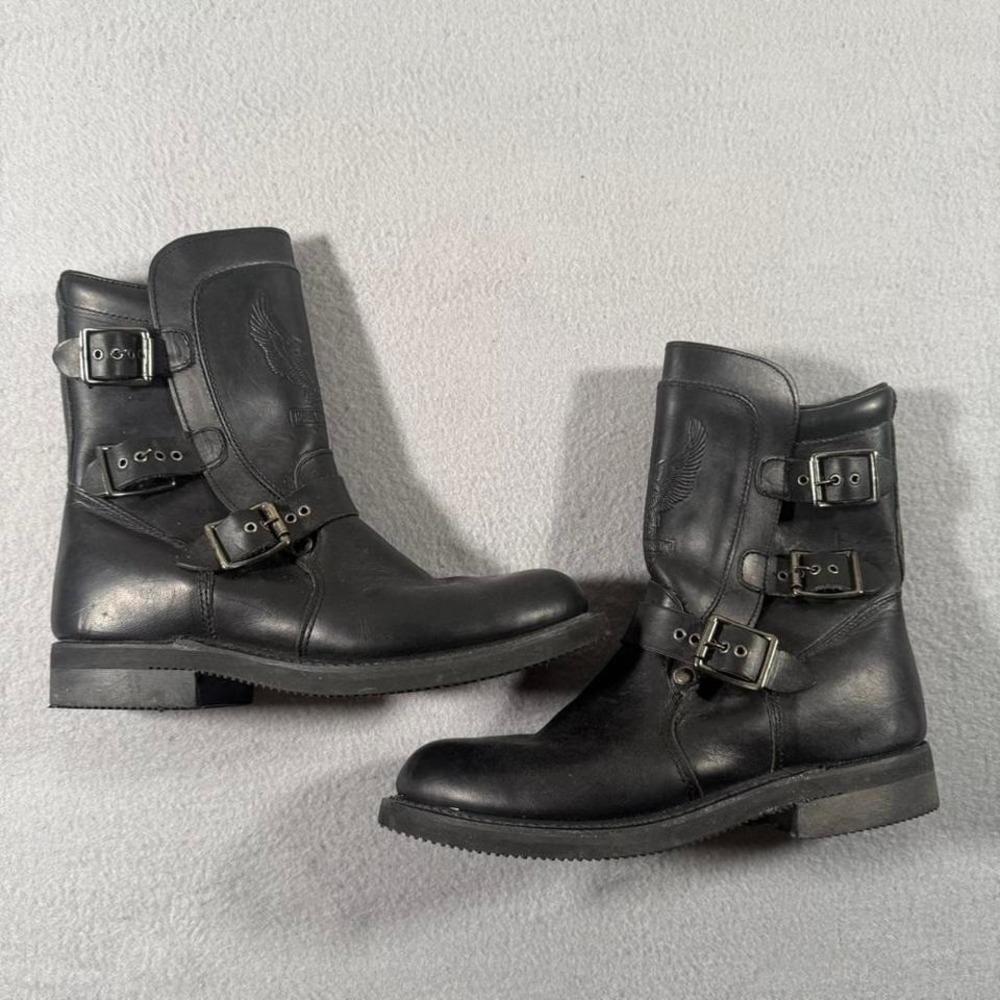 Vintage Harley Davidson Black‎ Leather Harness Boots Biker Motorcycle Boots USA